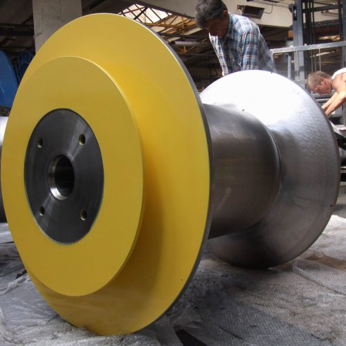 Conical steel reel standing plate yellow painted