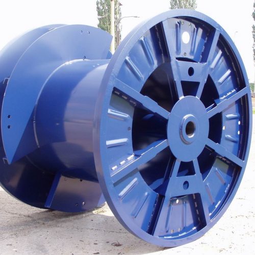 Large cable drums for sale: blue reel with double barrel