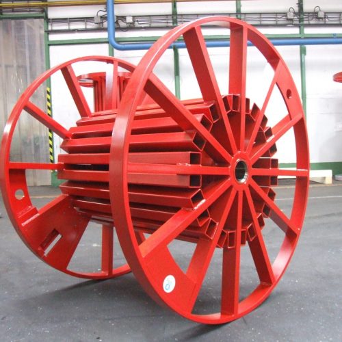 Red tubular steel reel fully painted